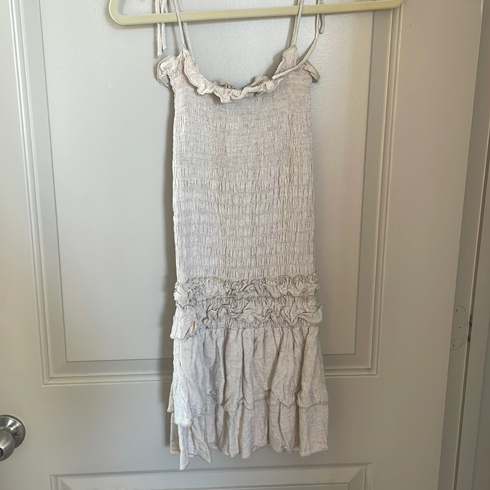 Tan Linen Ruched Dress